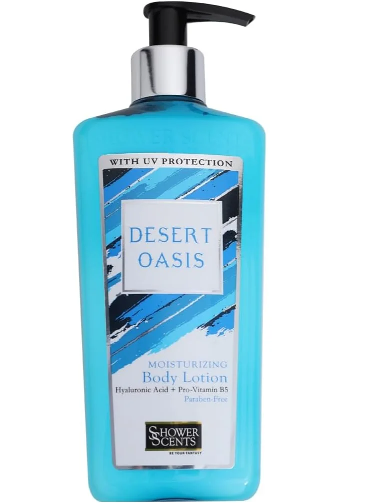 Shower Scents Shower Scents Desert Oasis Paraben-Free Moisturizing Body Lotion with Hyaluronic Acid, Pro-Vitamin B5, Vitamin E and UV Protection 312ml