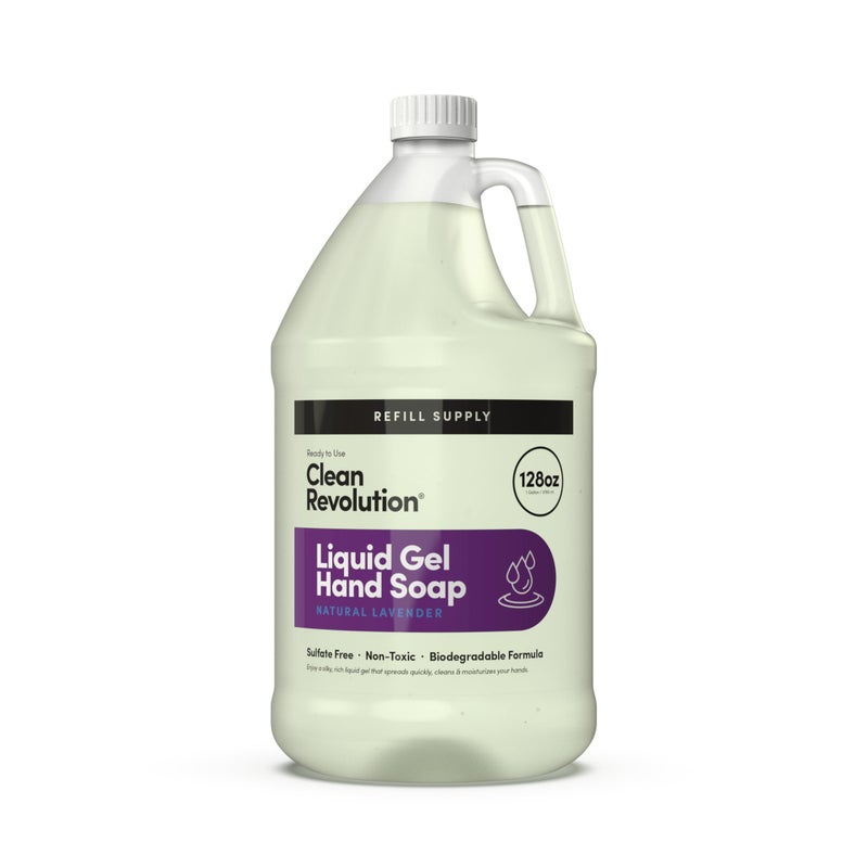 Clean Revolution Liquid Gel Hand Soap, Silky Rich Liquid, Quick Lather, Fast Rinsing, Contains Real Essential Oils (Natural Lavender) 128 Fl Oz - Image 1