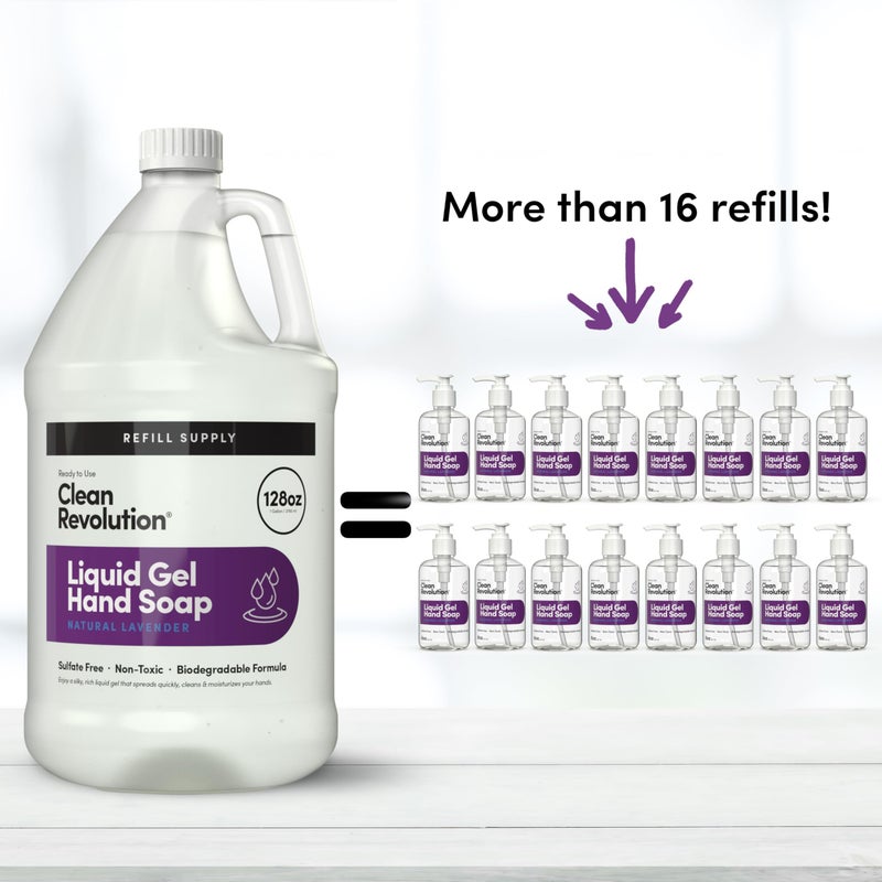 Clean Revolution Liquid Gel Hand Soap, Silky Rich Liquid, Quick Lather, Fast Rinsing, Contains Real Essential Oils (Natural Lavender) 128 Fl Oz - Image 2