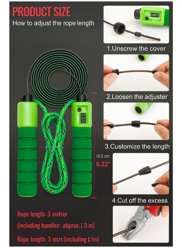 Premium Green Jumping Rope with Counting Metre – Adjustable High Quality Skipping Rope for Outdoor Fitness Exercise - Image 3