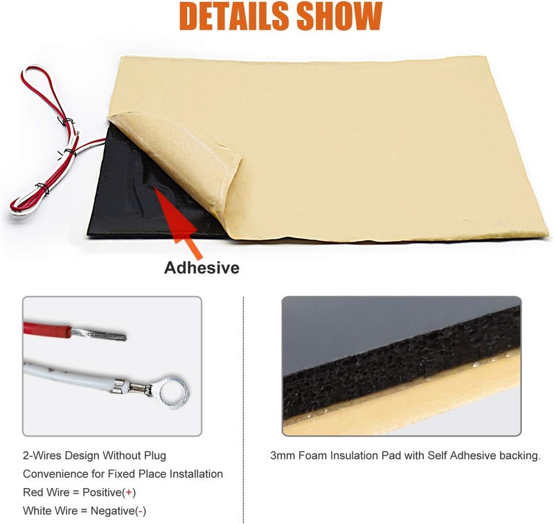 FACON 12" x 18"12V RV Tank Heater Pad with Thermostat - 2Pack, 12Volts Heating Pads Prevents Freezing for 50 Gallons Fresh/Grey/Black Holding Water Tanks, QAI Certified - Image 4