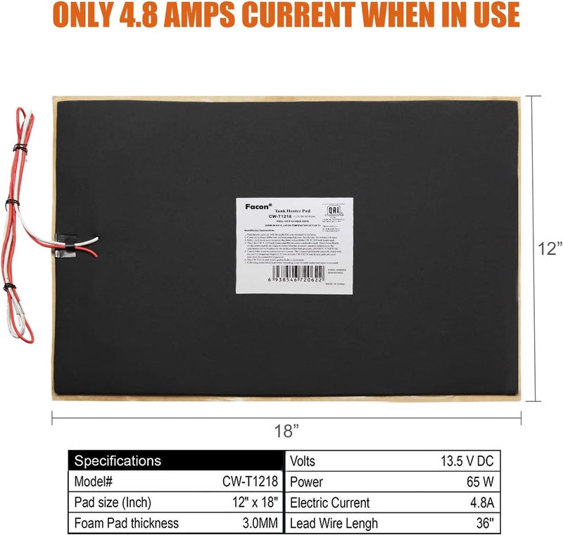 FACON 12" x 18"12V RV Tank Heater Pad with Thermostat - 2Pack, 12Volts Heating Pads Prevents Freezing for 50 Gallons Fresh/Grey/Black Holding Water Tanks, QAI Certified - Image 3