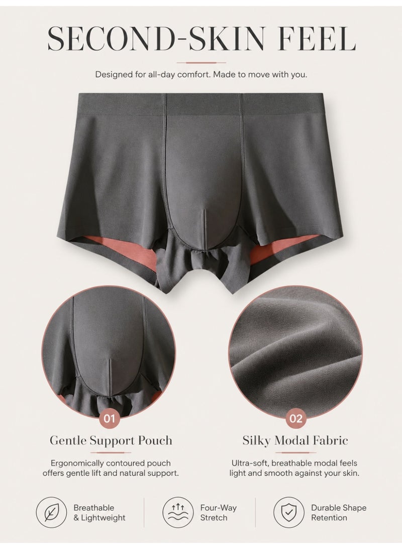 Men's Modal Boxer Briefs 4 Pack Antibacterial Mulberry Silk Crotch Ultra Soft Moisture Wicking No Ride Up L-3XL Daily Wear - Image 3
