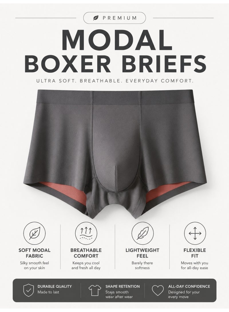 Men's Modal Boxer Briefs 4 Pack Antibacterial Mulberry Silk Crotch Ultra Soft Moisture Wicking No Ride Up L-3XL Daily Wear - Image 2