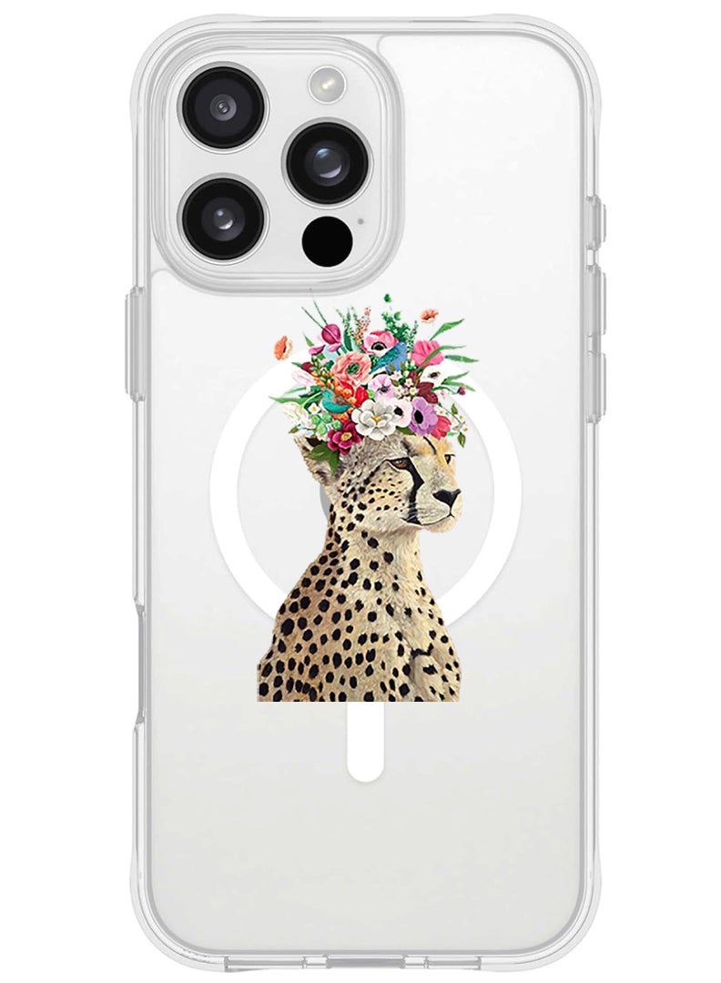 Theodor iPhone 16 Pro Max Magsafe Magnetic Case for iPhone Compatible with Wireless Charging, Shockproof Phone Bumper Cover - Cheetah Flower  - Image 1