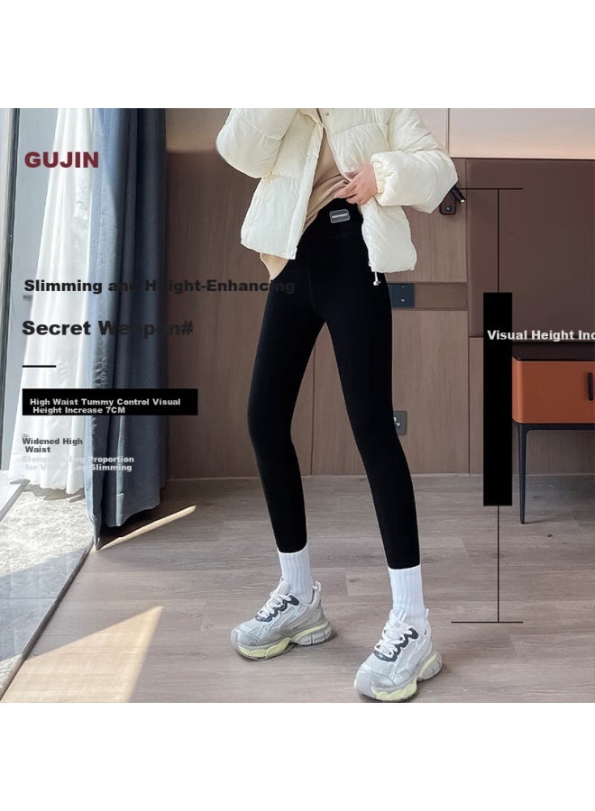 Gujin Thickened Plain Purple Velvet Thermal Leggings For Women Autumn Winter Cotton Fleece High Waist Warm Pants