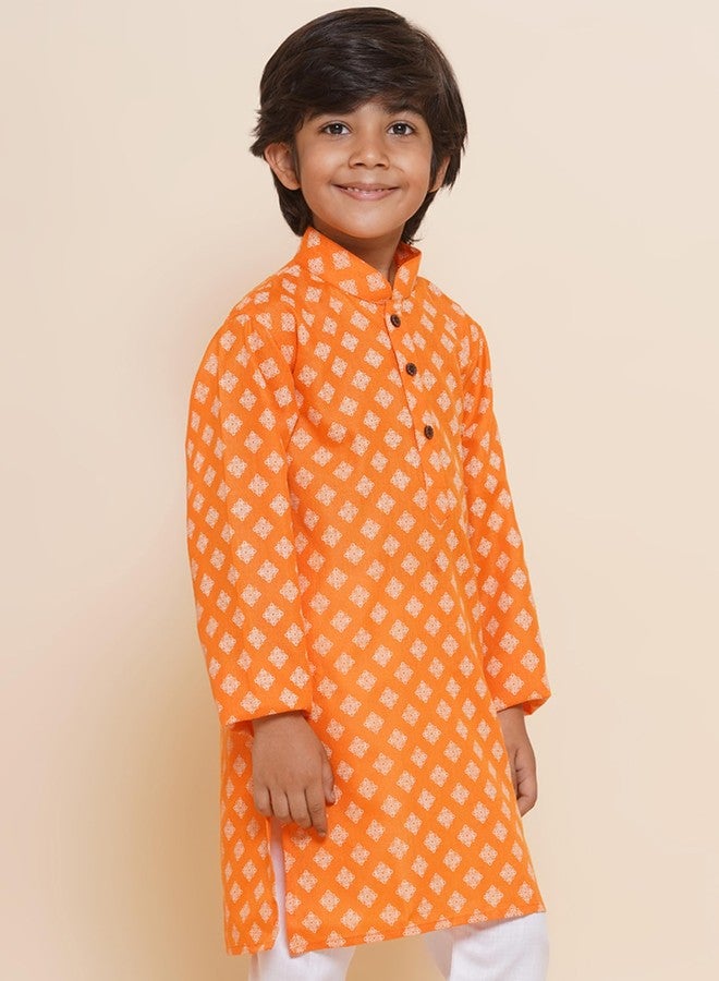 AJ DEZINES Kids Ethnic Wear Cotton Printed Orange Kurta for Boys (Only Kurta) (DUP_KURTA-K-3046-ORANGE-1) - Image 5