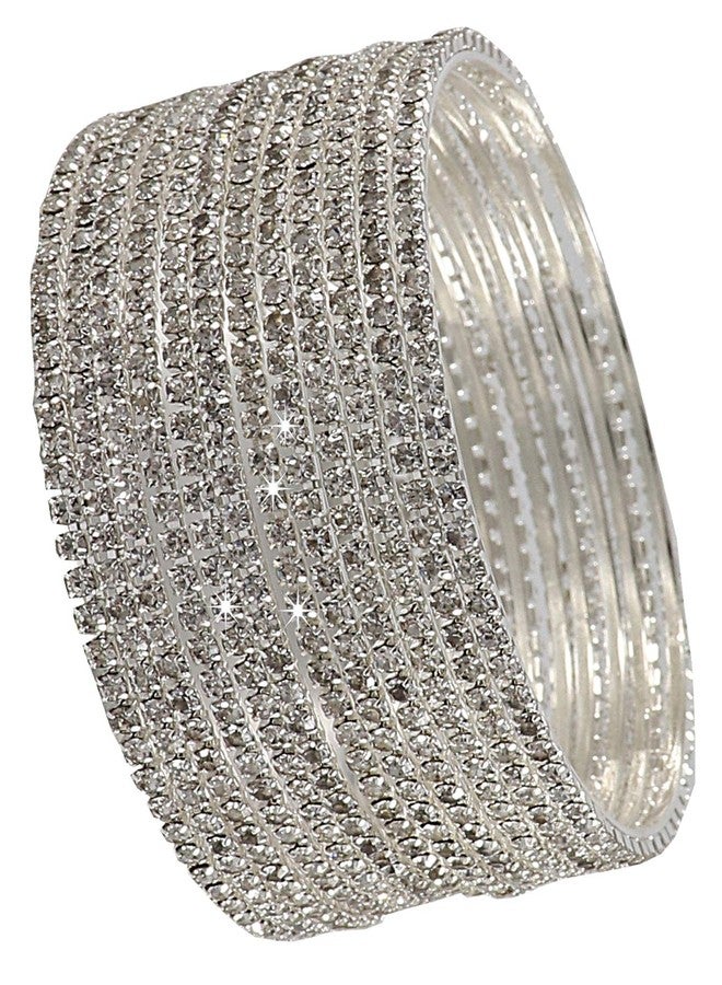 ZULKA Non-Precious Metal Base Metal with Zircon Gemstone Studded worked Glossy Finished Bangle Set For Women and Girls, (Silver_2.4 Inches), Pack Of 12 Bangle Set - Image 1