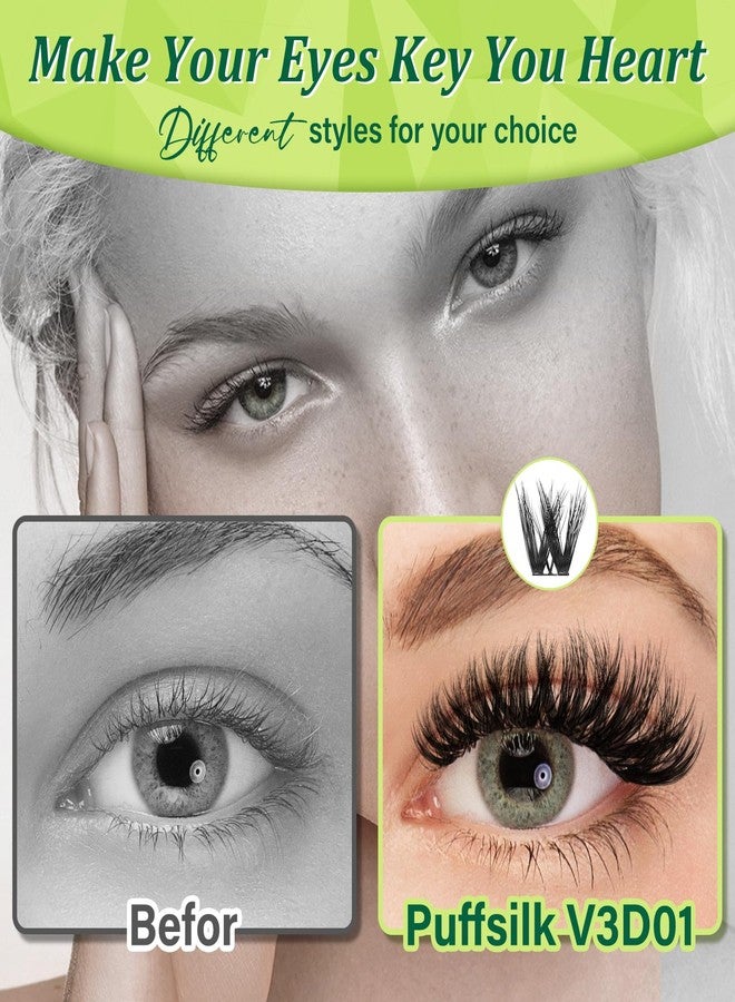 KEYYOU Lash Extension Kit 3D Effect Volume Lash Clusters Kit 144pcs D Curl Waterproof Kit DIY Eyelash Extension Kit with Bond and Seal Lashes Glue Remover Applicators (Kit-PuffSilk V3D01-8-18MIX) - Image 3
