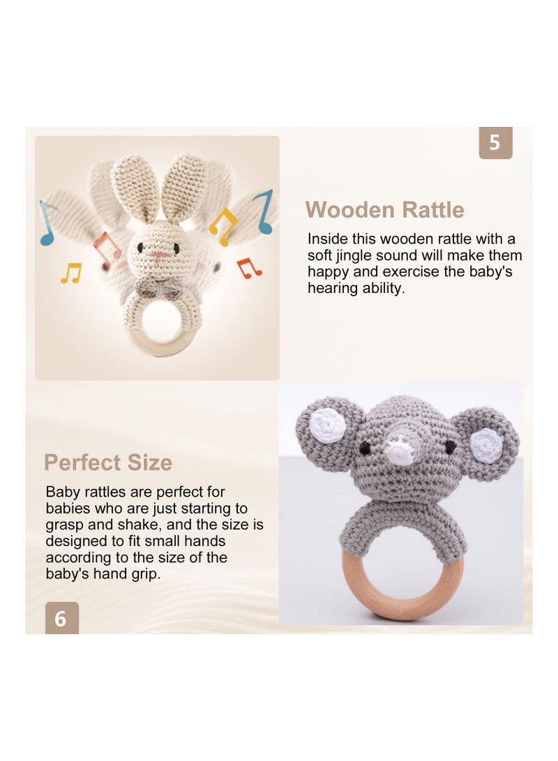 SYOSI Elephant Plush Stuffed Animal Toy for 3-6 Months Newborn, Stuffed Animal Toy and Wooden Rattle Elephant Plush Toy Stuffed Animal Toy Handmade Elephant Crochet for Newborn Sleeping and Teething - Image 3