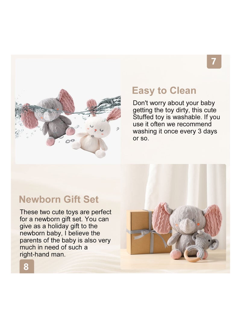 SYOSI Elephant Plush Stuffed Animal Toy for 3-6 Months Newborn, Stuffed Animal Toy and Wooden Rattle Elephant Plush Toy Stuffed Animal Toy Handmade Elephant Crochet for Newborn Sleeping and Teething - Image 2