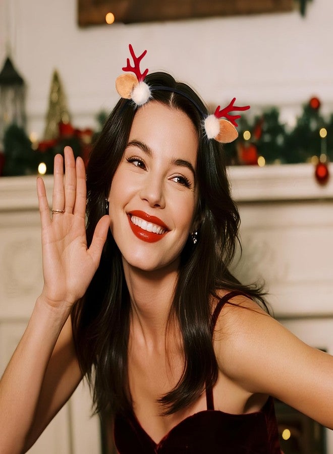 Etercycle Antler Headband, Cute Deer Ear Christmas Headbands for Women, Red Elk Hair Bands Reindeer Christmas Party Headbands - Image 5