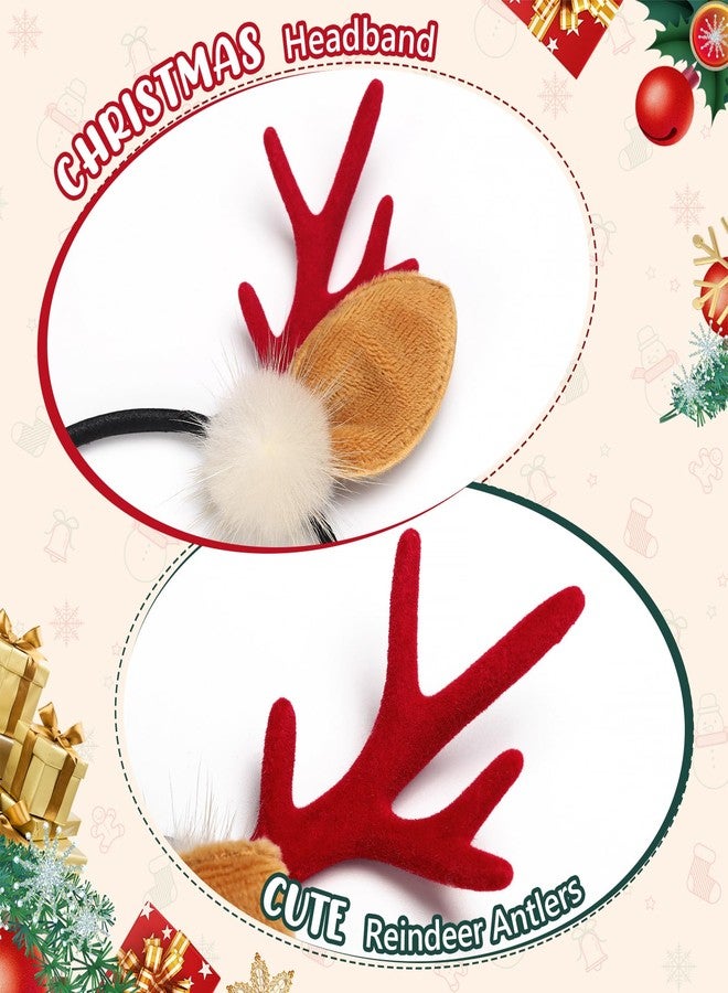 Etercycle Antler Headband, Cute Deer Ear Christmas Headbands for Women, Red Elk Hair Bands Reindeer Christmas Party Headbands - Image 2
