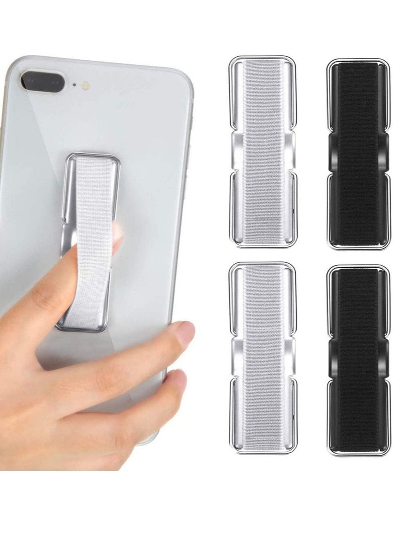 ELTRAZONE ELTRAZONE 4 Pieces Finger Strap Phone Holder Elastic Finger Holder Cell Phone Grip Holder Finger Strap with Stand for Smartphones, Small Tablets (Black, Silver)