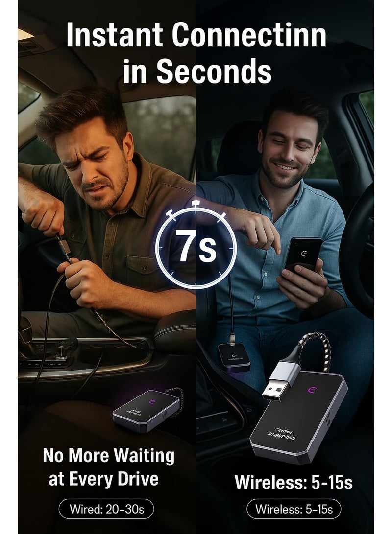 محول لاسلكي 2 في 1 لأجهزة iPhone وAndroid Auto CarPlay وAndroid Auto، دونجل CarPlay سهل التركيب والتشغيل، يحول الاتصال السلكي إلى لاسلكي، اتصال تلقائي سريع، بدون تأخير، تصميم صغير لأجهزة iPhone وAndroid. - Image 4