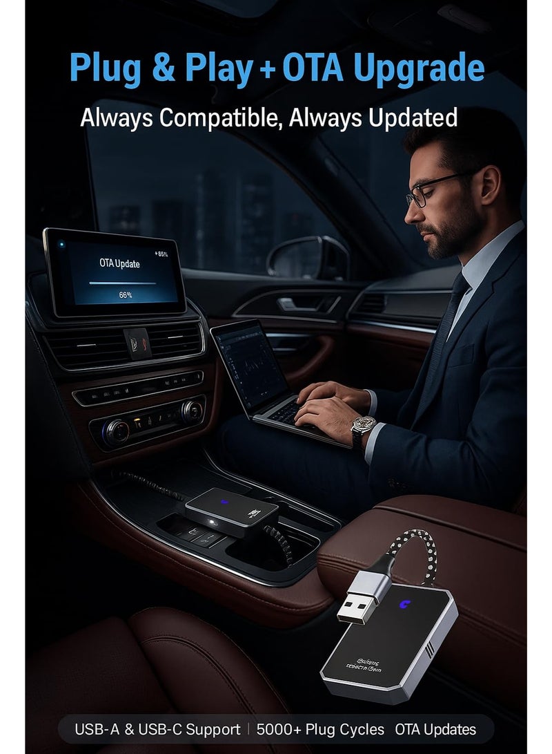 محول لاسلكي 2 في 1 لأجهزة iPhone وAndroid Auto CarPlay وAndroid Auto، دونجل CarPlay سهل التركيب والتشغيل، يحول الاتصال السلكي إلى لاسلكي، اتصال تلقائي سريع، بدون تأخير، تصميم صغير لأجهزة iPhone وAndroid. - Image 5