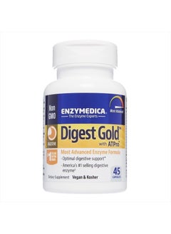 Digest Gold + ATPro, Maximum Strength Enzyme Formula, Prevents Bloating and Gas, 14 Key Enzymes Including Amylase, Protease, Lipase and Lactase, 45 Capsules (FFP)