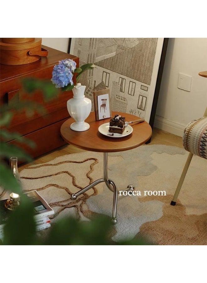 هيومان جوي طاولة جانبية مستديرة صغيرة أنيقة مع إطار من الفولاذ المقاوم للصدأ، لغرفة المعيشة وشرفة الترفيه، بني - Image 4