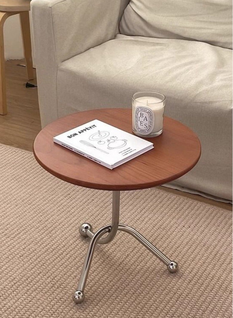 هيومان جوي طاولة جانبية مستديرة صغيرة أنيقة مع إطار من الفولاذ المقاوم للصدأ، لغرفة المعيشة وشرفة الترفيه، بني - Image 5