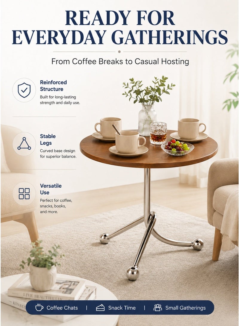 HUMJO Side Table Small Round Coffee Table with Stainless Steel Metal Frame, Laptop Holder Table,Small Service Tables for Living Room End table for Sofa Bedside Balcony Leisure Bedroom Small Spaces - Image 2