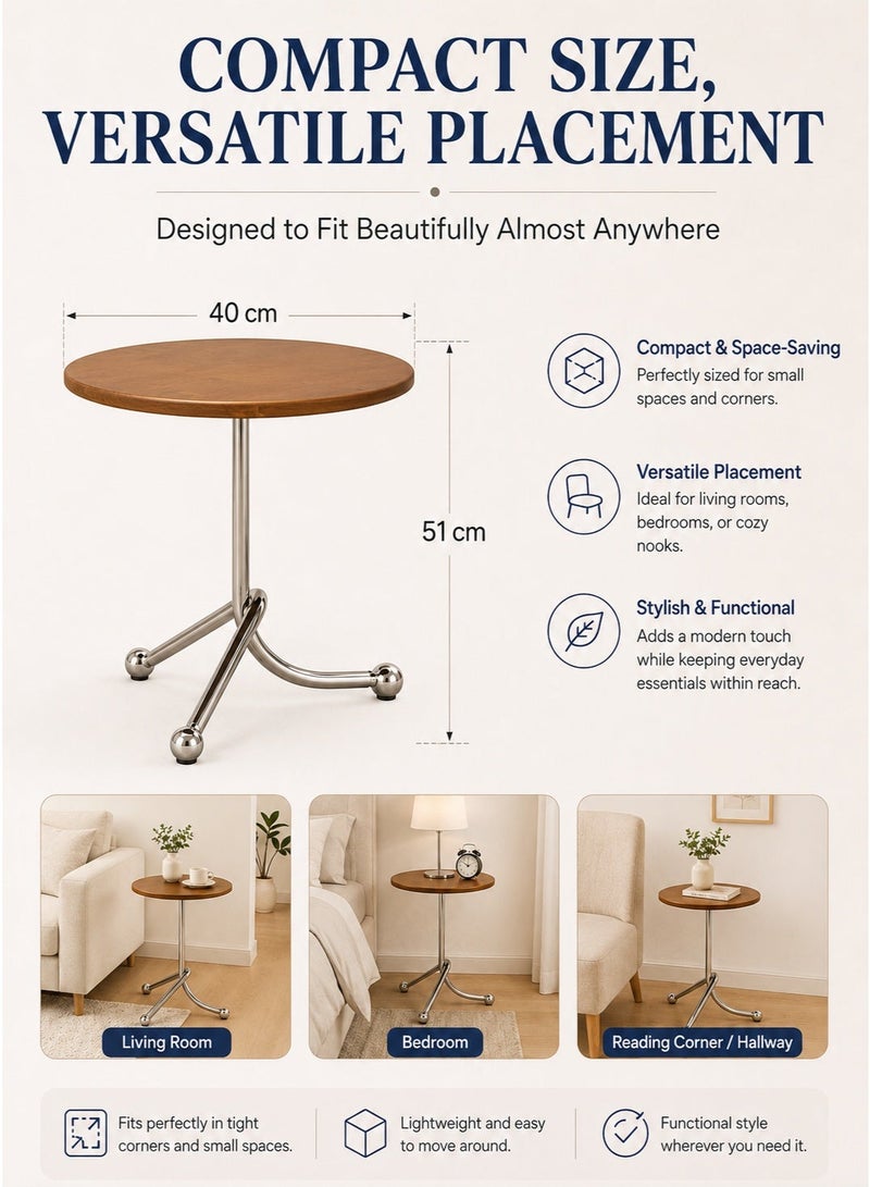 HUMJO Side Table Small Round Coffee Table with Stainless Steel Metal Frame, Laptop Holder Table,Small Service Tables for Living Room End table for Sofa Bedside Balcony Leisure Bedroom Small Spaces - Image 3