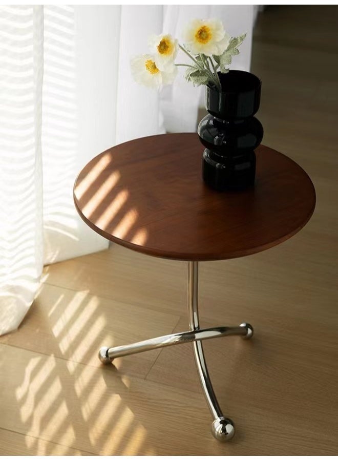 HUMJO Side Table Small Round Coffee Table with Stainless Steel Metal Frame, Laptop Holder Table,Small Service Tables for Living Room End table for Sofa Bedside Balcony Leisure Bedroom Small Spaces - Image 4