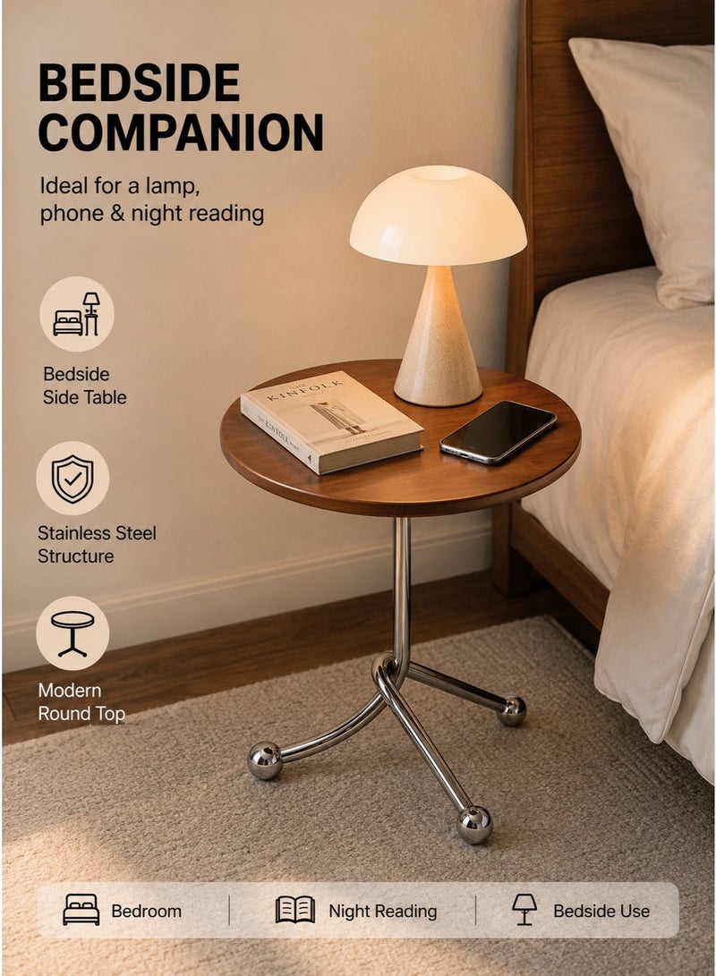HUMJO Small Table Sofa Side Table, End Table with Modern Cross Leg Stainless Steel Frame, Compact Coffee Table for Living Room Bedroom, Serving Table for Home Decor - Image 3