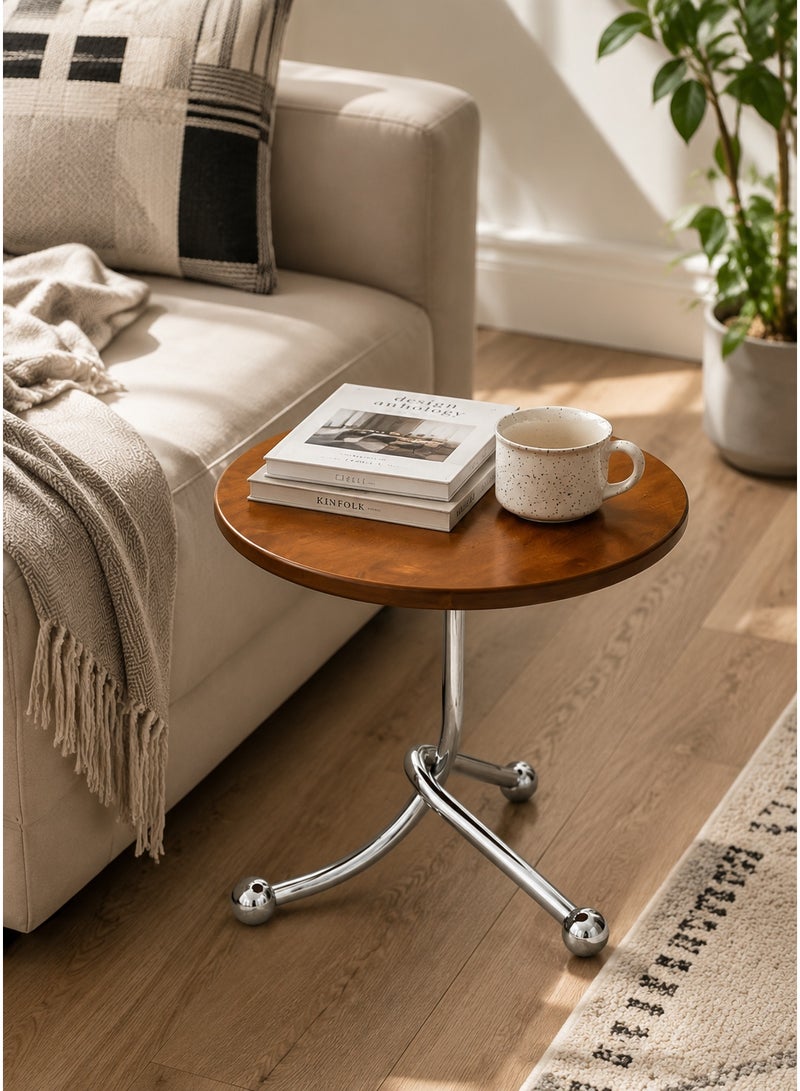 HUMJO End Table Coffee Snack Tray Table for Living Room Bedroom Office, Metal Frame Side Table for Sofa & Bed, Round Accent Table Small Space Saving Design,Wood - Image 1