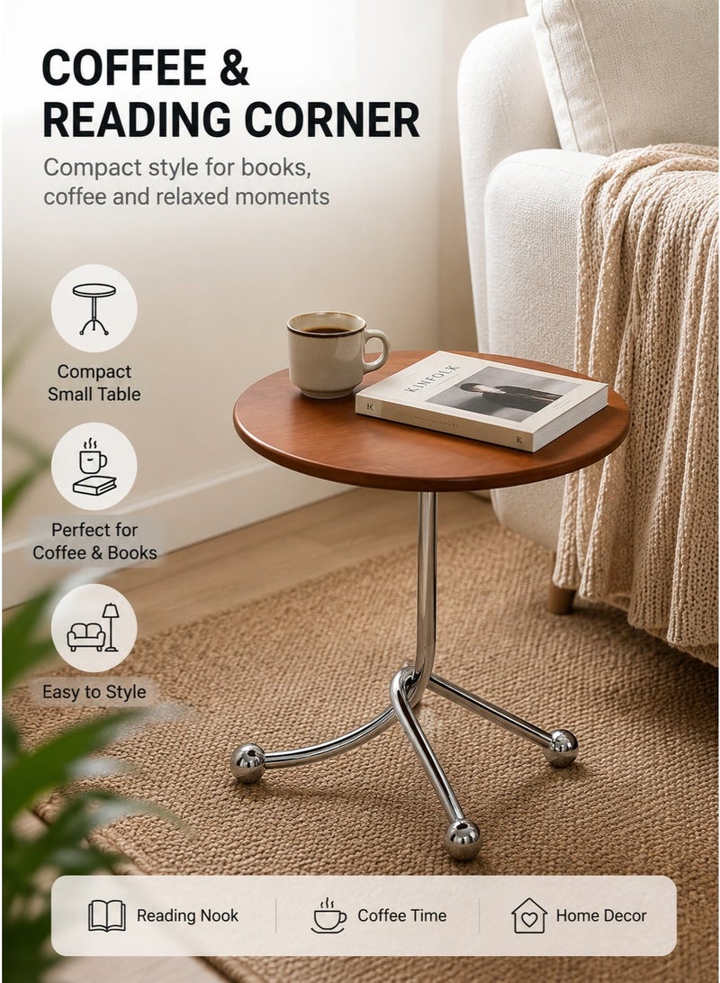 HUMJO End Table Coffee Snack Tray Table for Living Room Bedroom Office, Metal Frame Side Table for Sofa & Bed, Round Accent Table Small Space Saving Design,Wood - Image 3