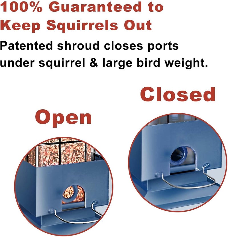 OMCCHK Squirrel Proof Bird Feeder, Niger Seed Bird Feeder w/4 Feeding Ports, Rat Proof Hanging Bird Feeders for Small Birds, Bird Seed Feeder, Metal Wild Bird Feeding Station for Garden (3LB, Blue) - Image 4
