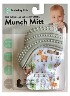 Malarkey Kids Malarkey Kids Baby Teething Mitten, Munch Mitt Baby Chew Toy - Protects Hands from Chewing & Saliva, Heals Aching Gums, Promotes Sound & Visual Stimulation for Babies Up to 1-Year-Old (Grey Woodland)  - Image 2