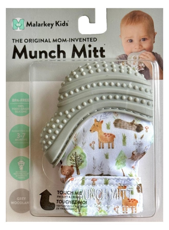 Malarkey Kids Malarkey Kids Baby Teething Mitten, Munch Mitt Baby Chew Toy - Protects Hands from Chewing & Saliva, Heals Aching Gums, Promotes Sound & Visual Stimulation for Babies Up to 1-Year-Old (Grey Woodland) - Image 2