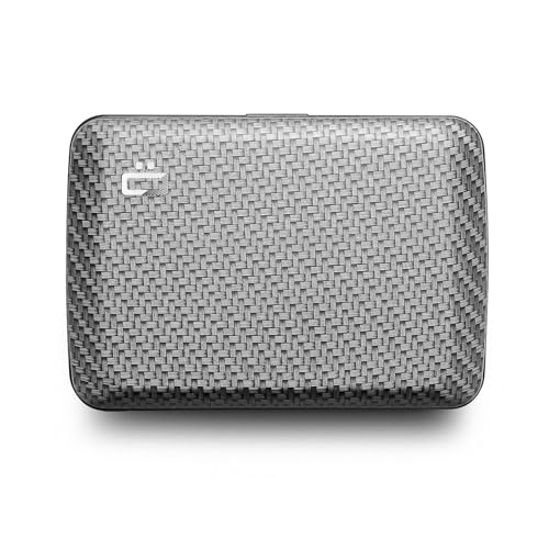 ÖGON -DESIGNS- Aluminum card holder with metal lock, RFID protection against fraud and demagnetization, compact wallet, Smart Case OSLO model (Covering Carbon Serge effect) - Image 1