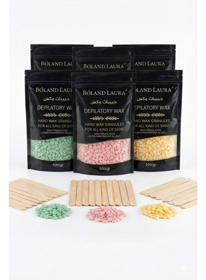 بولاند لورا مجموعة حبيبات إزالة الشعر بالشمع – 600 جرام + 40 عود خشبي - Image 1