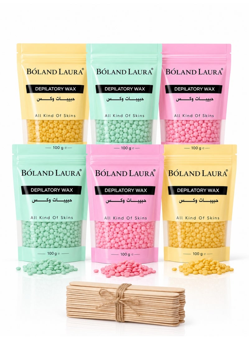 BOLAND LAURA Depilatory Hard Wax Granules Set – 600g + 40 Wooden Sticks - Image 1