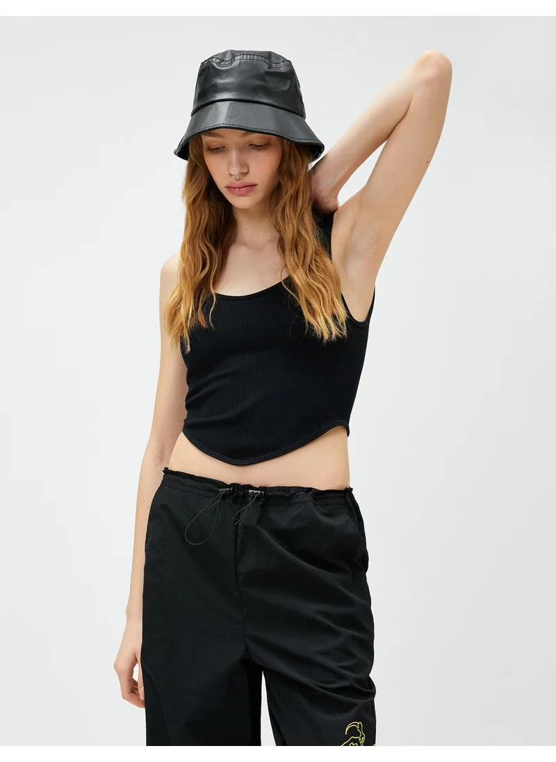 كوتون Cotton Crop Ribbed Undershirt U Neck Asymmetric Cut