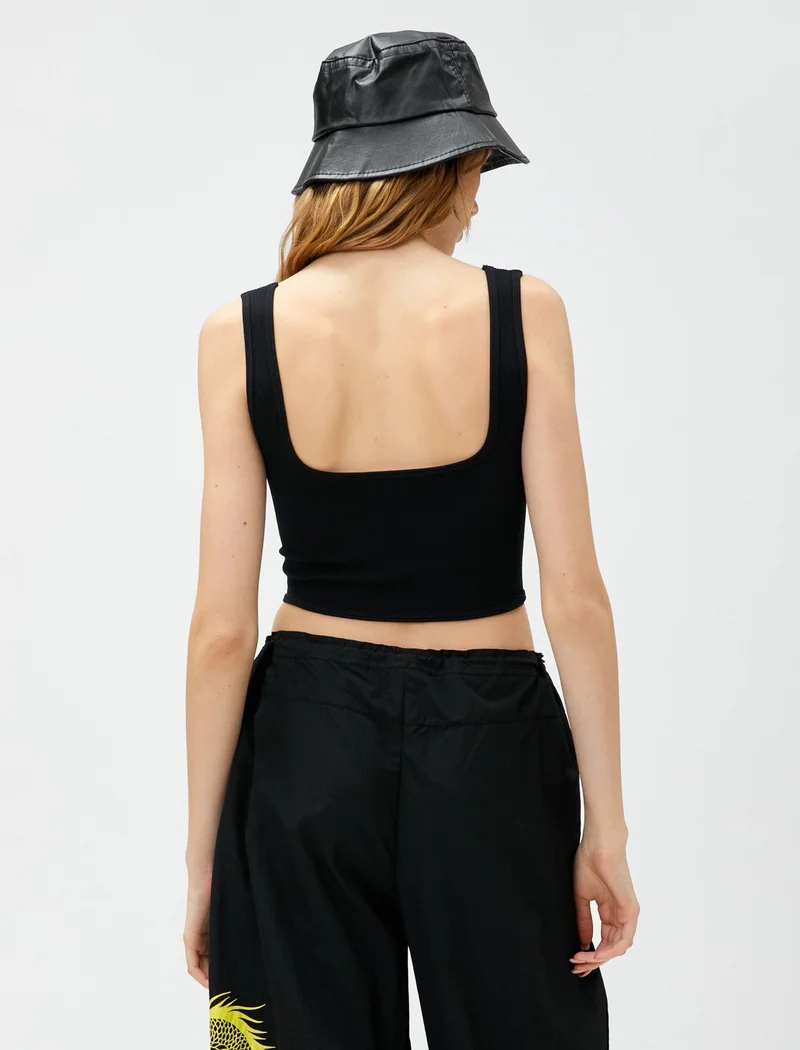 كوتون Cotton Crop Ribbed Undershirt U Neck Asymmetric Cut
