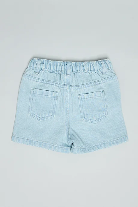 R&B Embroidered Denim Shorts with Button Closure