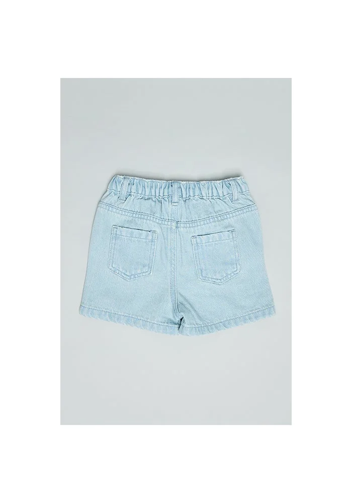 R&b Embroidered Denim Shorts with Button Closure