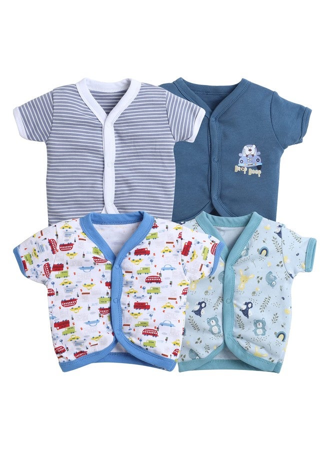 EIO Newborn Baby Cotton Jabla Set (Pack of 4) | Soft Breathable Front-Open Vests for Infants | Gentle on Skin | Unisex Baby Essentials (in, Age, 0 Months, 3 Months, Regular, Blue) - Image 1