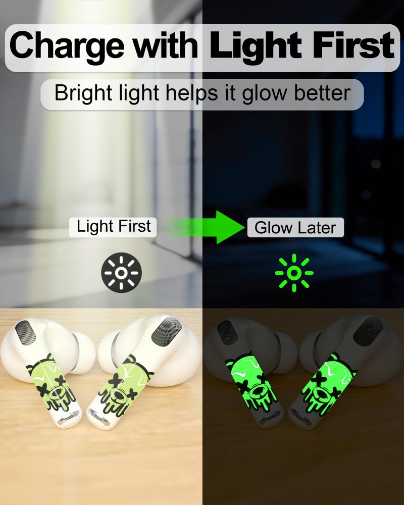 RockMax for AirPod Skins Wraps, Glow in The Dark Stickers for Earbuds, Luminous Bear Wrap Decals for AirPods Pro 3/Pro 2/Pro, Gen 1/2/3/4, Long-Lasting, Easy Identify, Gift for Boy and Girl - Image 2