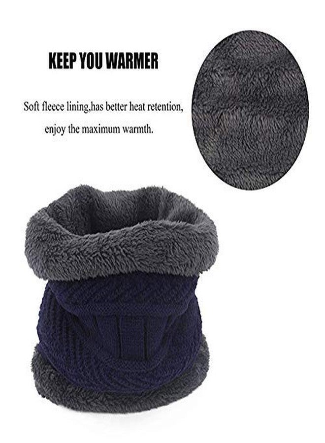 Malvina 2Pcs Girl's Winter Knitted Hats+ Scarf Set|Warm Fleece Lining Cap with Neckwarmer (Blue, Freesize) - Image 2