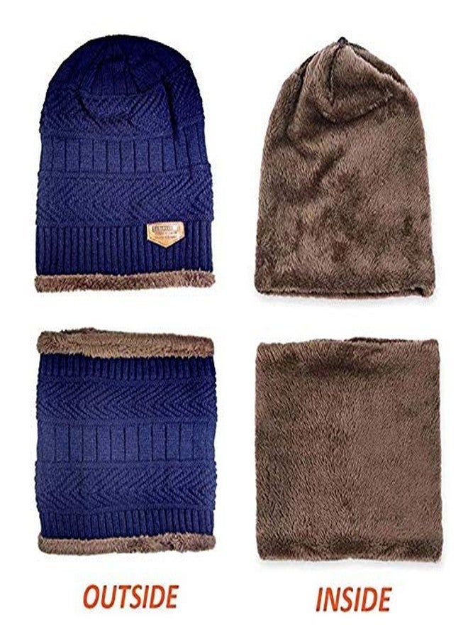 Malvina 2Pcs Girl's Winter Knitted Hats+ Scarf Set|Warm Fleece Lining Cap with Neckwarmer (Blue, Freesize) - Image 4