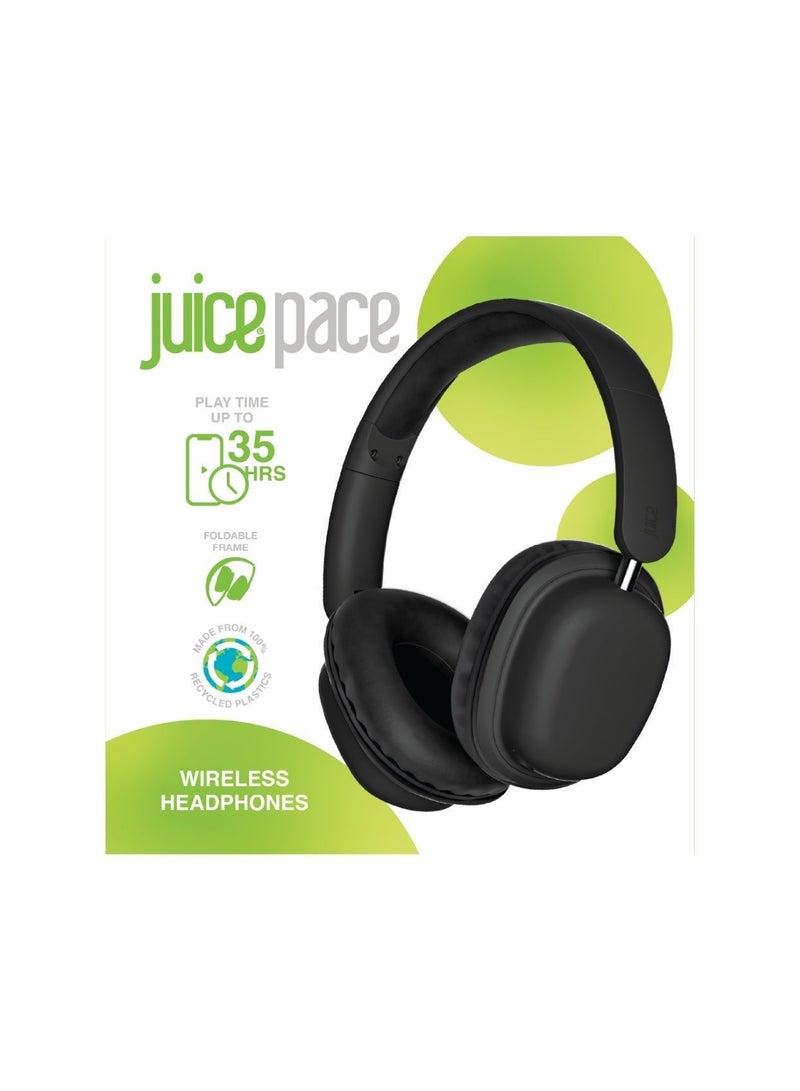 جوس سماعات رأس لاسلكية Juice Cans Pace فوق الأذن - وقت تشغيل يصل إلى 35 ساعة، قابلة للطي، مؤشر بطارية LED، وسائد أذن ناعمة مبطنة، شحن سريع لمدة ساعتين - أسود - Image 4