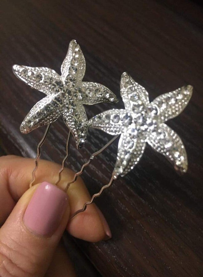 بيريوان دبابيس شعر عصرية من بيريوان، على شكل نجم البحر، مجوهرات شعر مرصعة بأحجار الراين، دبابيس شعر للعرائس، مشابك شعر، زينة شعر كريستالية، إكسسوارات شعر نسائية لحفلات الزفاف والمناسبات الرسمية، 6 قطع - Image 2