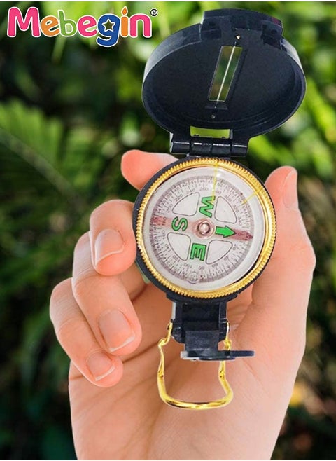 Kids Lensatic Compass, Geographic Compass, Explorer Compass with Functional Plastic Accurate Pointer, Magnifier and Sight Wire, Compass Sheet, Hiking Compass Navigation, for Hiking, Climbing, and Other Outdoors Activities