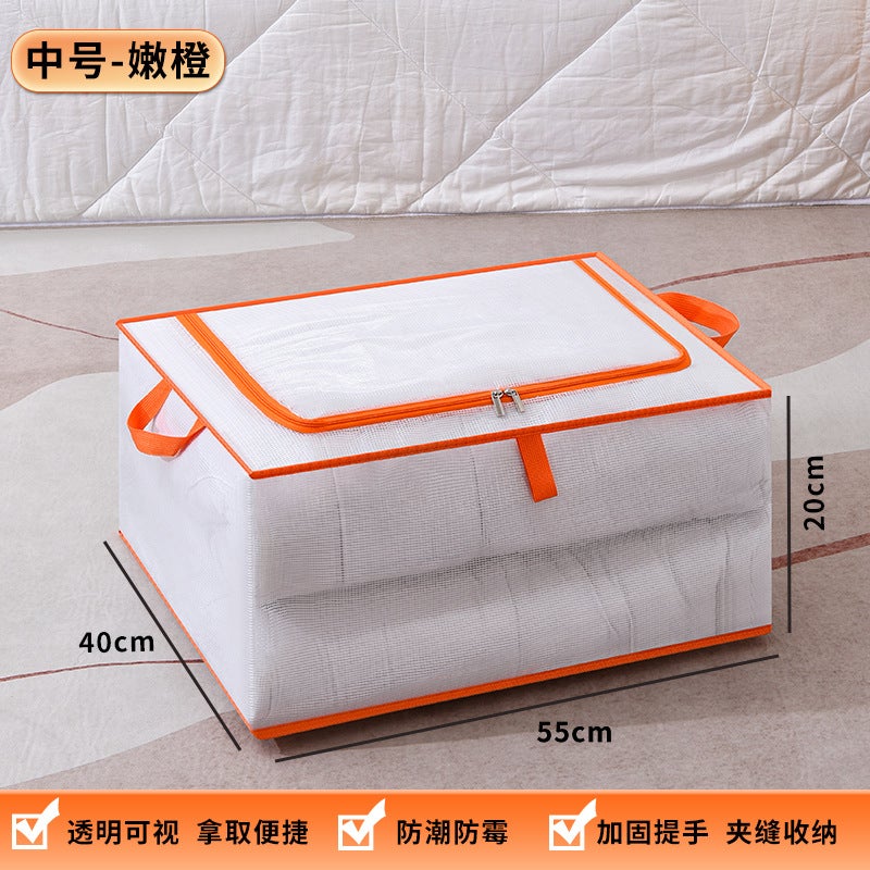 Transparent Mesh Quilt Down Jacket Storage Bag Waterproof Folding Washable Clothes Pants Fitting Bag suit Moving Bottom bed orange medium size 