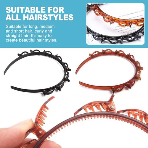 CoguZed 2 Pack Clip Headbands for Women, Double Layer Toothed Hairband with Clips Attached, Multi-functional Hairband for Braided Styling, Black & Brown - Image 5