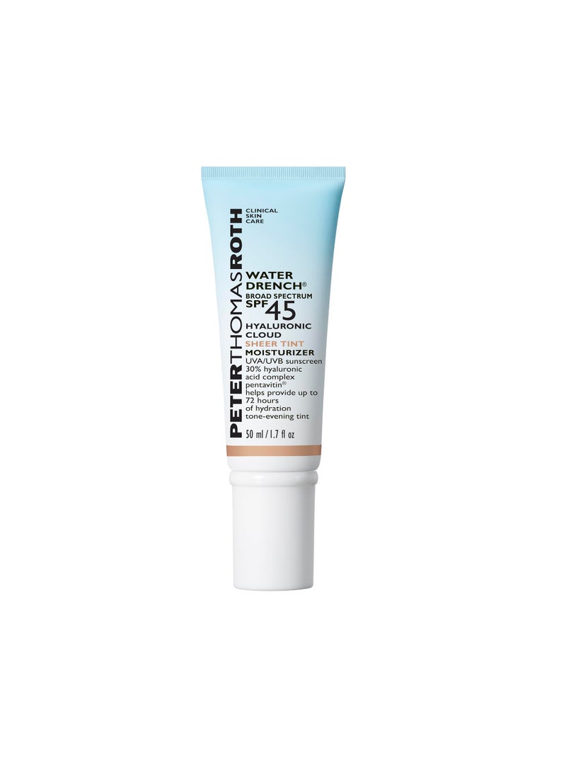 PETER THOMAS ROTH - Peter Thomas Roth | Water Drench Hyaluronic Cloud Sheer Tint Moisturizer Broad Spectrum SPF 45, Hydrating Tinted SPF Moisturizer, Adaptable Sheer Tint, For All Skin Tones and Types - Image 1