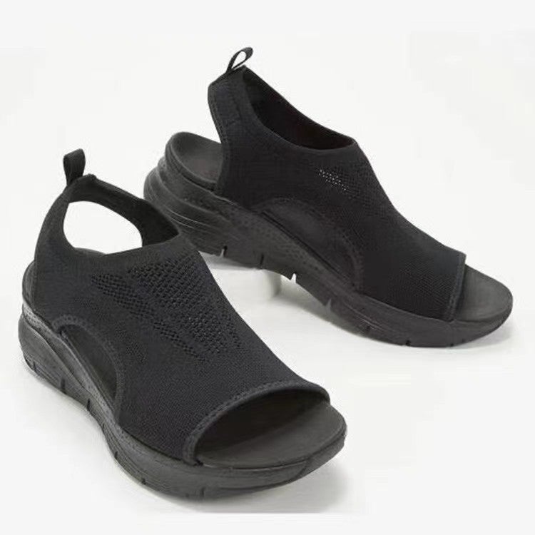 2022 New Plus Size Flyknit Platform Casual Sandals Peep Toe Breathable Summer Sports Sandals - Image 3